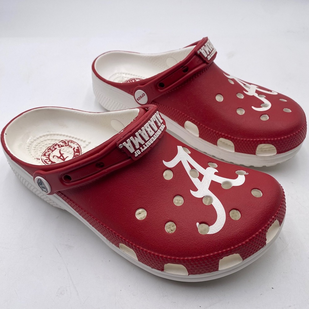 ALABAMA Crimson Tide Crocs Classic Clogs Mens 6 Womens 8 Red White NCAA Bama Fan